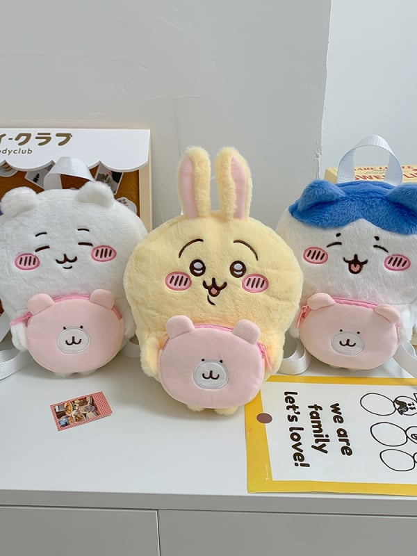 Usagi plišani ruksak, japanskog stila crtani dizajn, najlonska podstava, zatvaranje šnurnom vrpcom, laminirana džep s zatvaračem