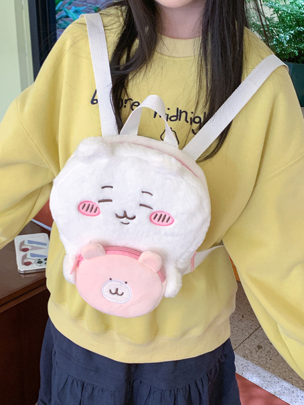 Usagi plišani ruksak, japanskog stila crtani dizajn, najlonska podstava, zatvaranje šnurnom vrpcom, laminirana džep s zatvaračem