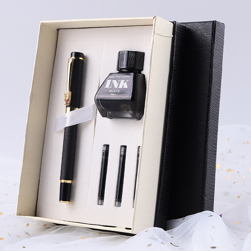 Metalna olovka s glavom zmaja — set za ured, s zamjenjivim kartridžom za mastilo i iridijevim vrhom, u kutiji za poklon