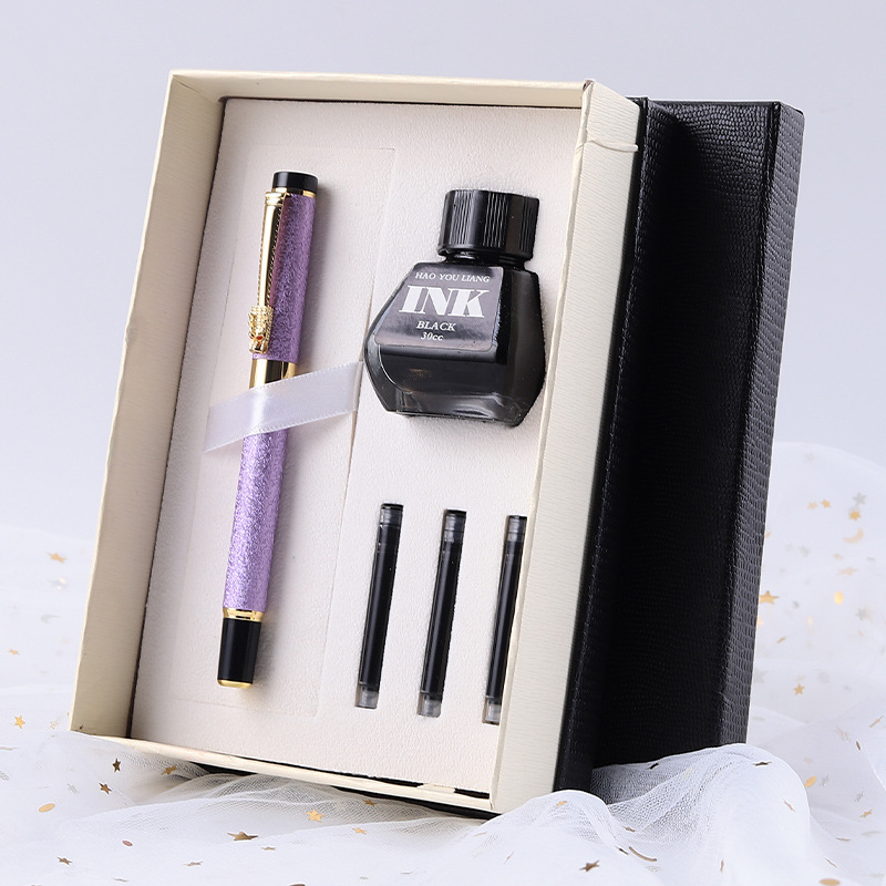 Metalna olovka s glavom zmaja — set za ured, s zamjenjivim kartridžom za mastilo i iridijevim vrhom, u kutiji za poklon