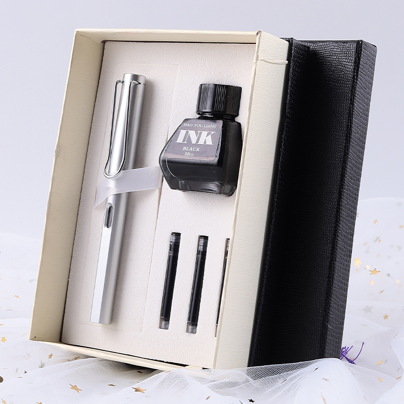 Metalna olovka s glavom zmaja — set za ured, s zamjenjivim kartridžom za mastilo i iridijevim vrhom, u kutiji za poklon