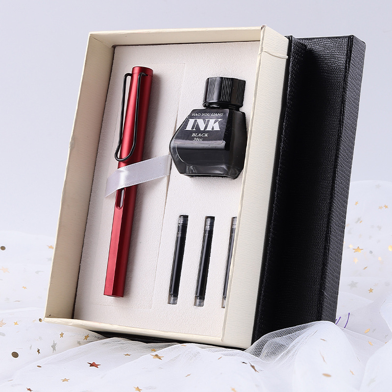 Metalna olovka s glavom zmaja — set za ured, s zamjenjivim kartridžom za mastilo i iridijevim vrhom, u kutiji za poklon