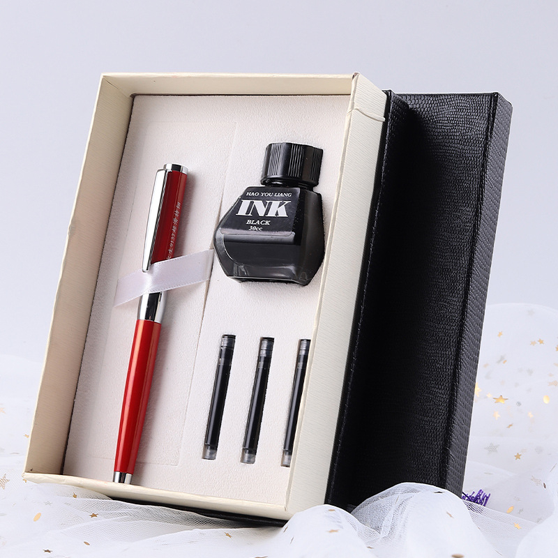 Metalna olovka s glavom zmaja — set za ured, s zamjenjivim kartridžom za mastilo i iridijevim vrhom, u kutiji za poklon