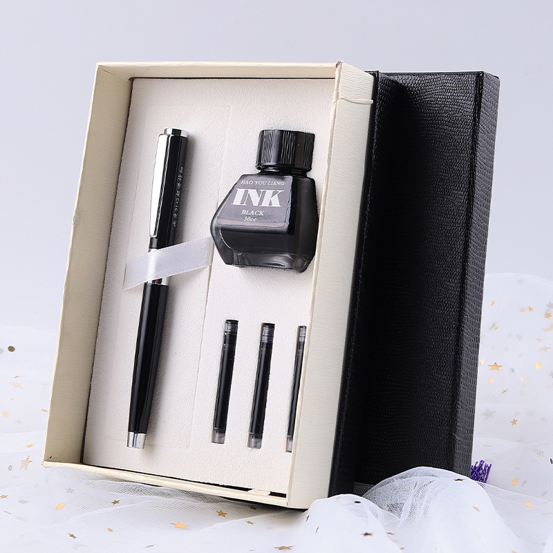 Metalna olovka s glavom zmaja — set za ured, s zamjenjivim kartridžom za mastilo i iridijevim vrhom, u kutiji za poklon