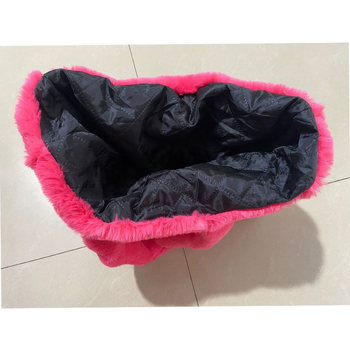 Geantă de umăr din pluș, cu buzunar pe fermoar, căptușeală din poliester și strat interior