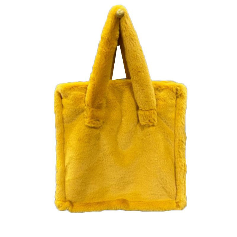 Geantă de umăr din pluș, cu buzunar pe fermoar, căptușeală din poliester și strat interior