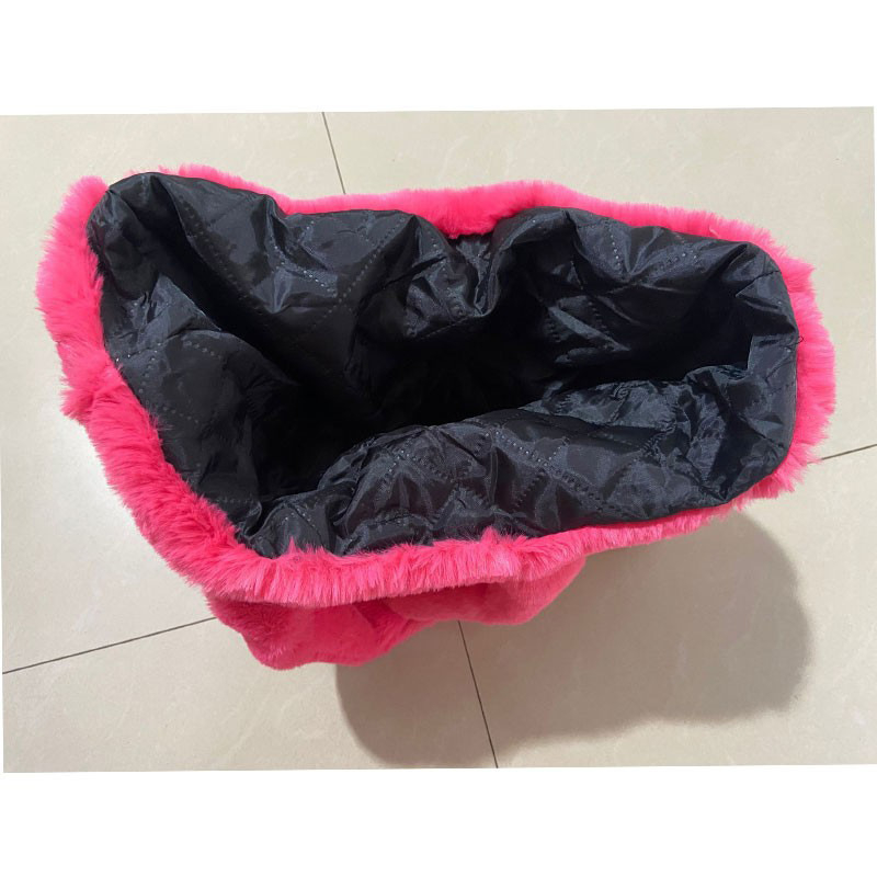 Geantă de umăr din pluș, cu buzunar pe fermoar, căptușeală din poliester și strat interior