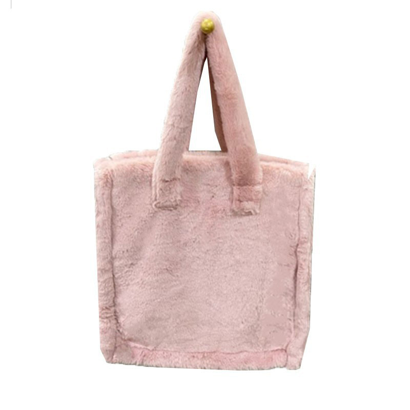 Geantă de umăr din pluș, cu buzunar pe fermoar, căptușeală din poliester și strat interior