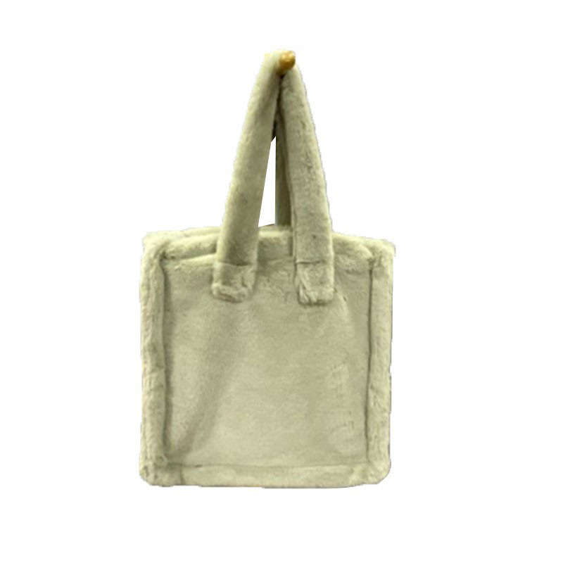 Geantă de umăr din pluș, cu buzunar pe fermoar, căptușeală din poliester și strat interior