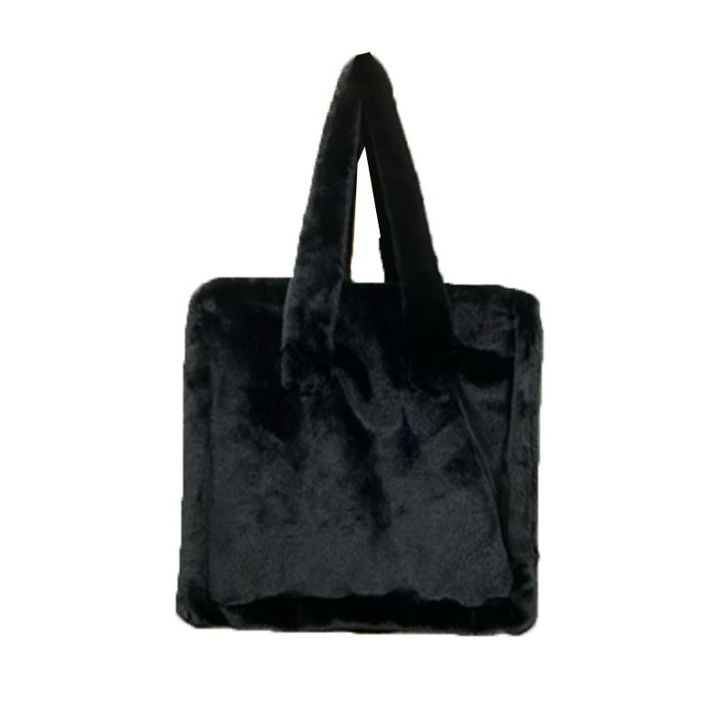 Geantă de umăr din pluș, cu buzunar pe fermoar, căptușeală din poliester și strat interior