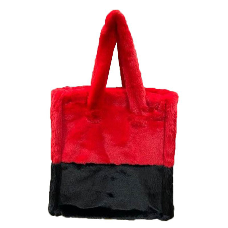 Geantă de umăr din pluș, cu buzunar pe fermoar, căptușeală din poliester și strat interior