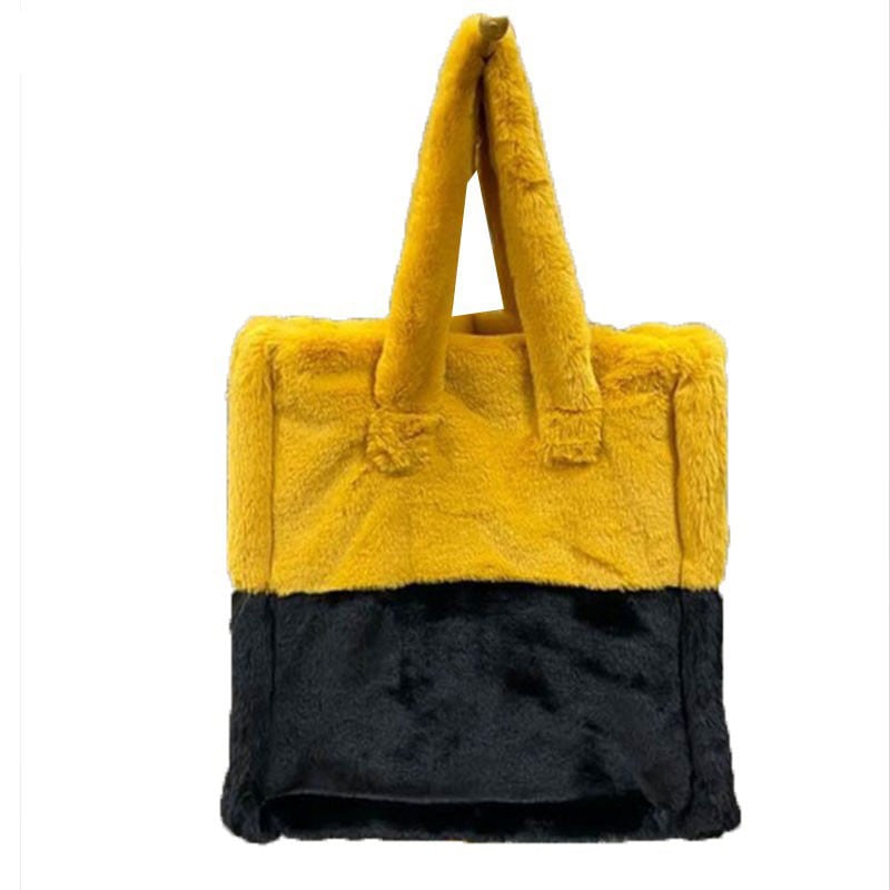 Geantă de umăr din pluș, cu buzunar pe fermoar, căptușeală din poliester și strat interior