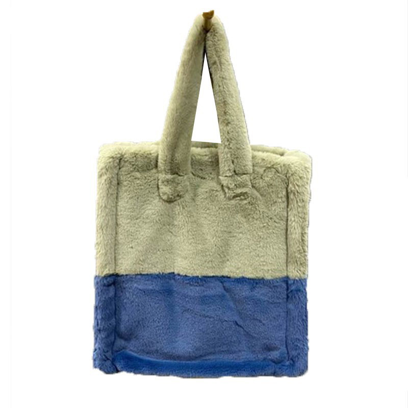 Geantă de umăr din pluș, cu buzunar pe fermoar, căptușeală din poliester și strat interior