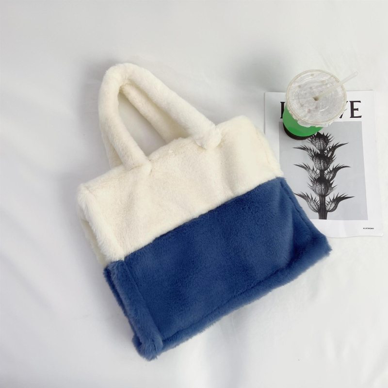 Geantă de umăr din pluș, cu buzunar pe fermoar, căptușeală din poliester și strat interior