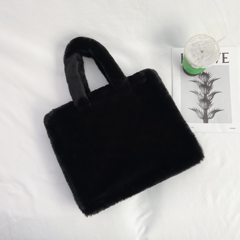 Geantă de umăr din pluș, cu buzunar pe fermoar, căptușeală din poliester și strat interior