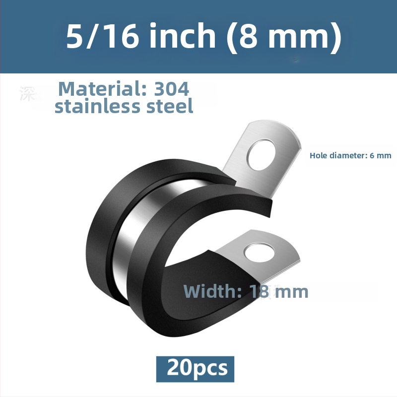 Spona na hadicu z nerezovej ocele 304, R-tvar, s gumovým tlmičom a izoláciou, pre potrubia a káble, Yang Shun