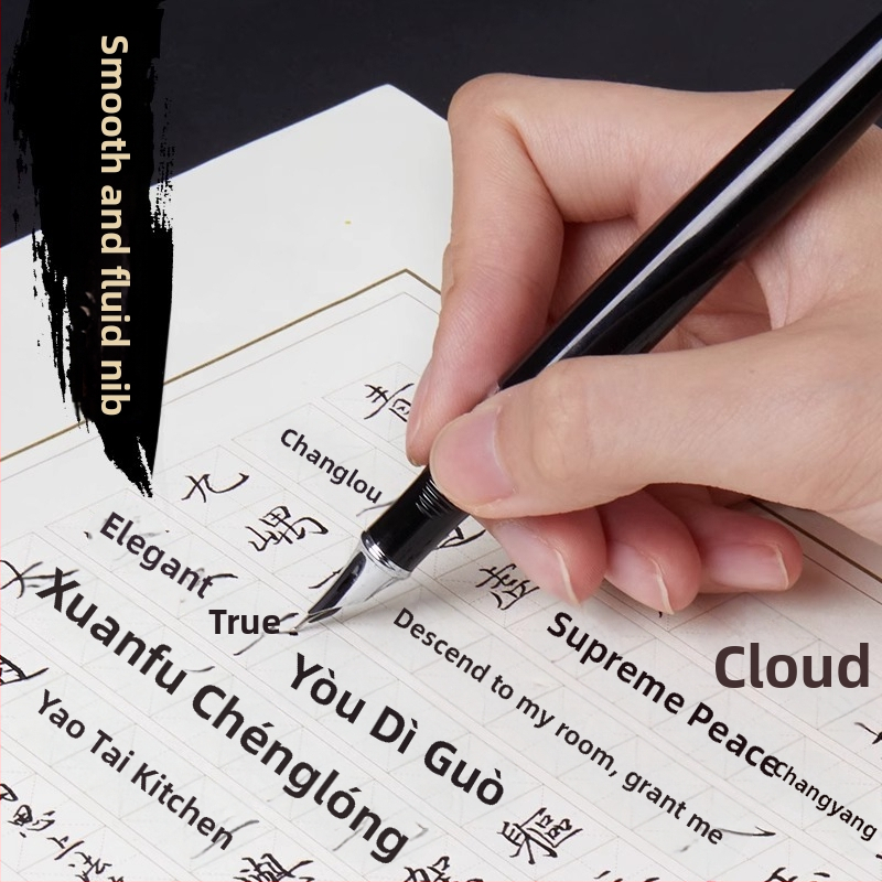 Set de caligrafie cu penă hard și caiet de exerciții — vârf din oțel, sistem de alimentare cu cerneală prin pungă, carcasă metalică, mai multe modele