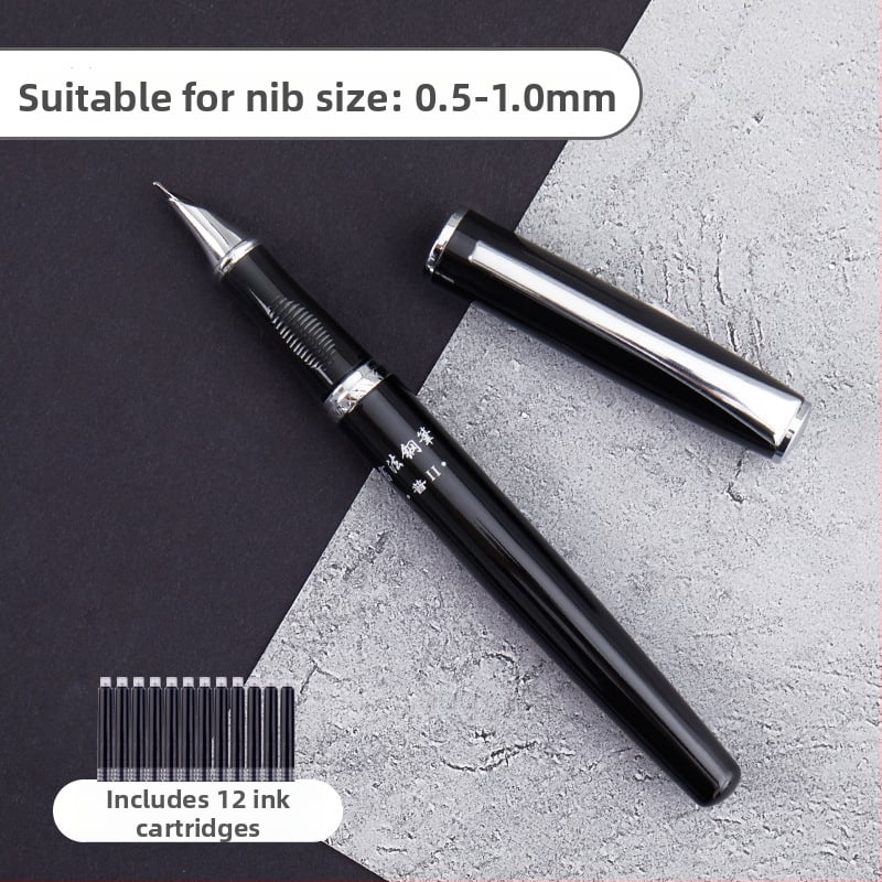 Set de caligrafie cu penă hard și caiet de exerciții — vârf din oțel, sistem de alimentare cu cerneală prin pungă, carcasă metalică, mai multe modele