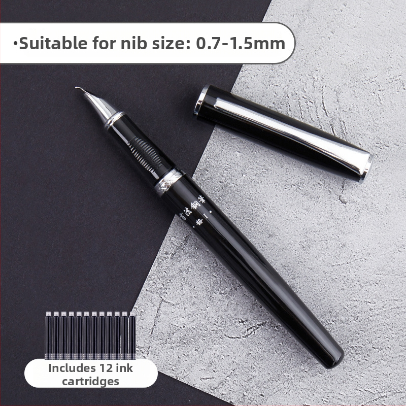 Set de caligrafie cu penă hard și caiet de exerciții — vârf din oțel, sistem de alimentare cu cerneală prin pungă, carcasă metalică, mai multe modele