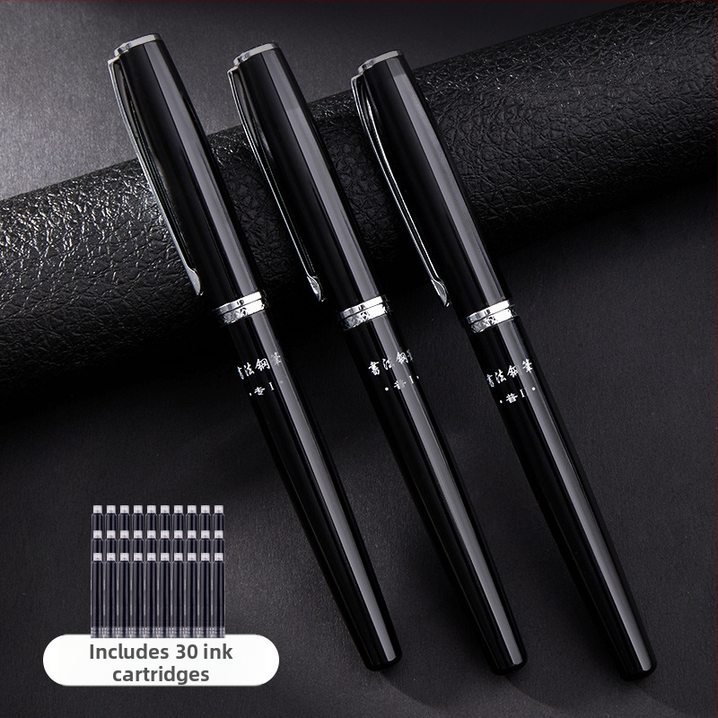 Set de caligrafie cu penă hard și caiet de exerciții — vârf din oțel, sistem de alimentare cu cerneală prin pungă, carcasă metalică, mai multe modele