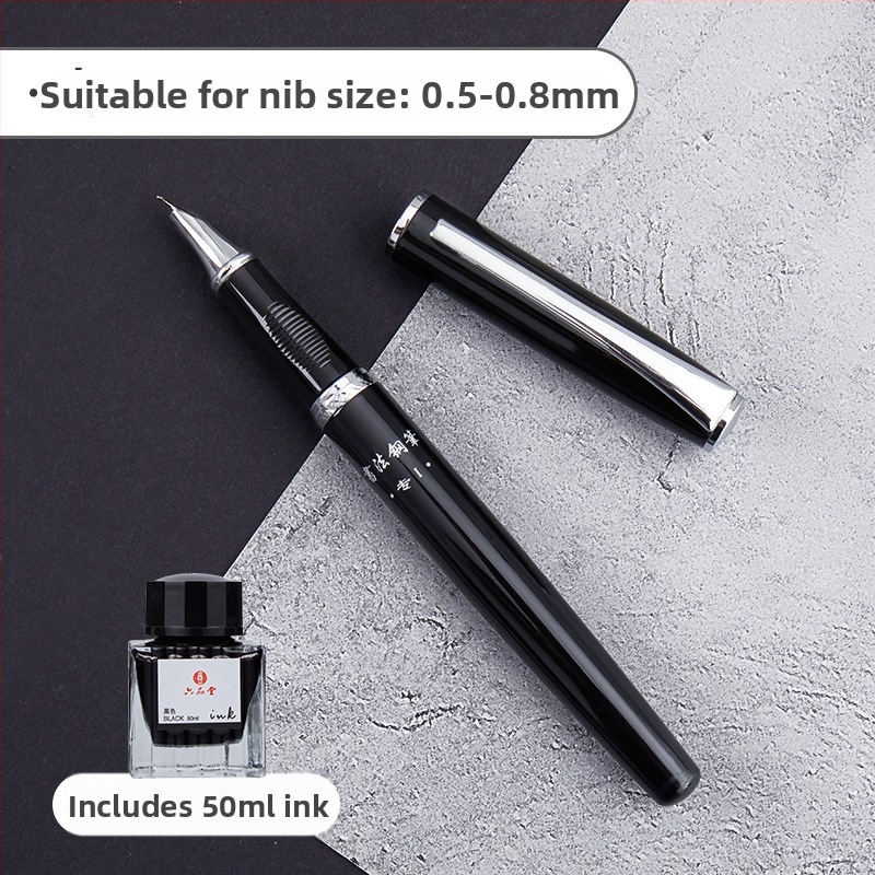 Set de caligrafie cu penă hard și caiet de exerciții — vârf din oțel, sistem de alimentare cu cerneală prin pungă, carcasă metalică, mai multe modele