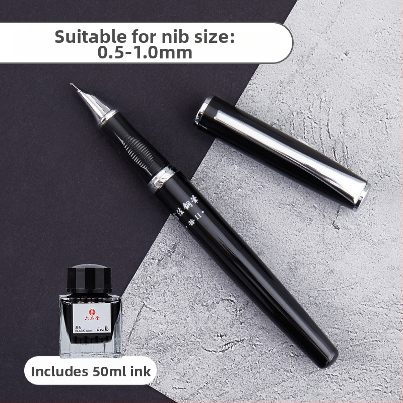 Set de caligrafie cu penă hard și caiet de exerciții — vârf din oțel, sistem de alimentare cu cerneală prin pungă, carcasă metalică, mai multe modele