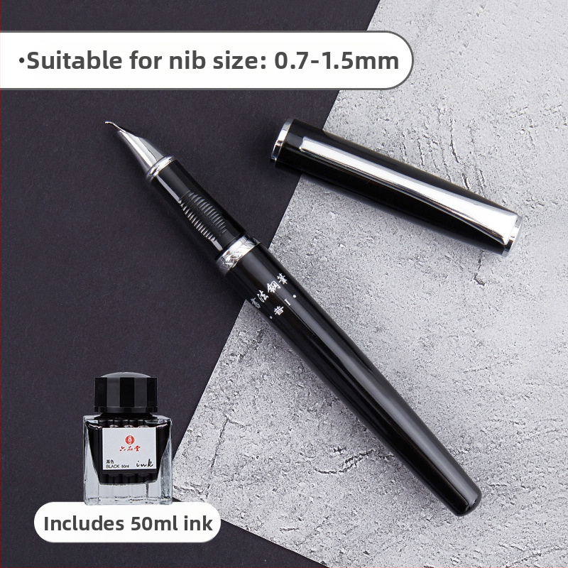 Set de caligrafie cu penă hard și caiet de exerciții — vârf din oțel, sistem de alimentare cu cerneală prin pungă, carcasă metalică, mai multe modele