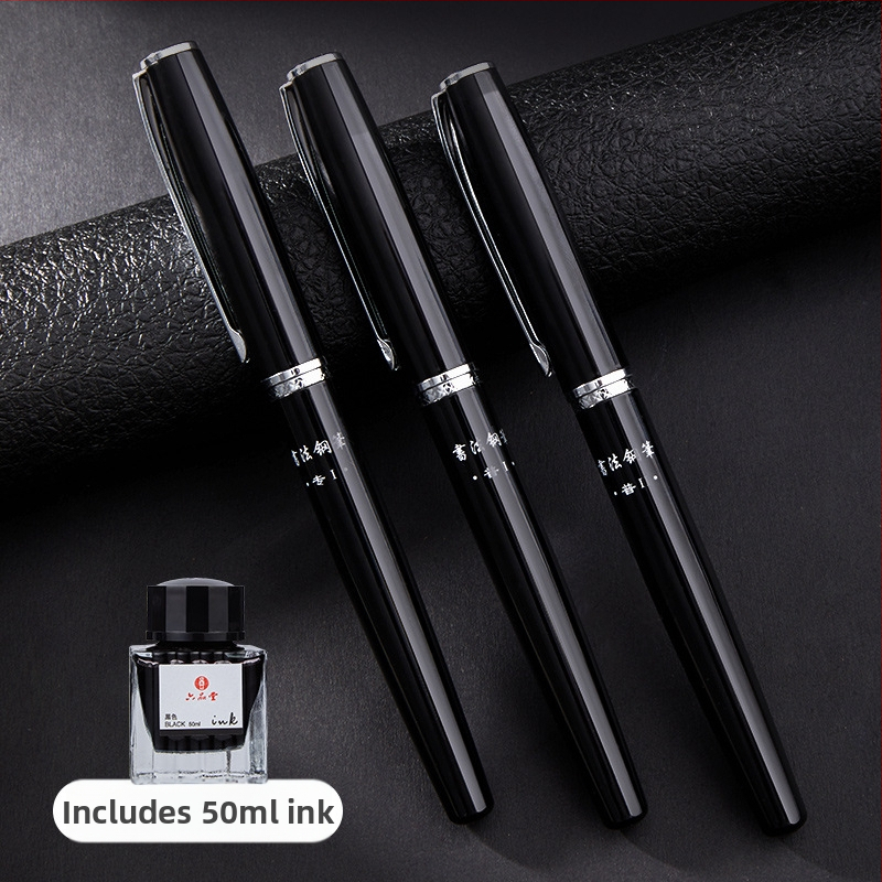 Set de caligrafie cu penă hard și caiet de exerciții — vârf din oțel, sistem de alimentare cu cerneală prin pungă, carcasă metalică, mai multe modele