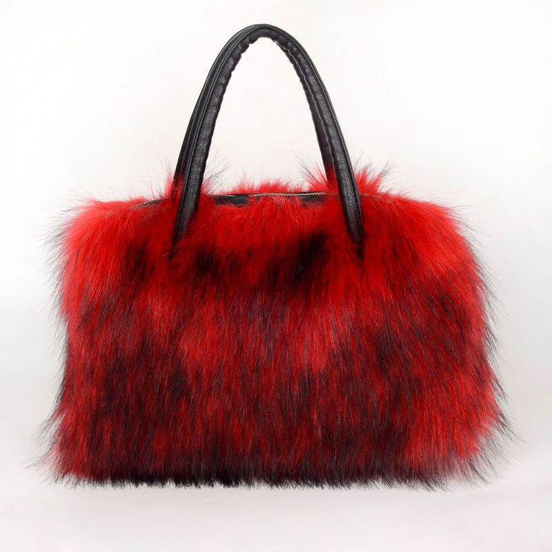 Mesterséges szőrme Tote táska, városi minimalist stílus, vízszintes négyszögletes forma, poliészter bélés