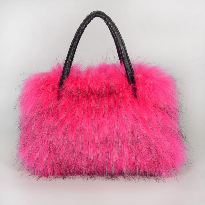 Mesterséges szőrme Tote táska, városi minimalist stílus, vízszintes négyszögletes forma, poliészter bélés