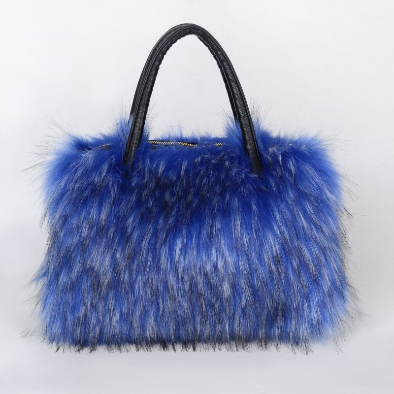 Mesterséges szőrme Tote táska, városi minimalist stílus, vízszintes négyszögletes forma, poliészter bélés