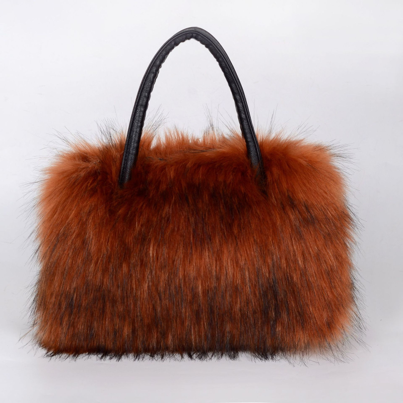 Mesterséges szőrme Tote táska, városi minimalist stílus, vízszintes négyszögletes forma, poliészter bélés