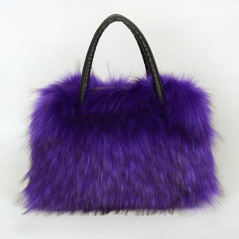 Mesterséges szőrme Tote táska, városi minimalist stílus, vízszintes négyszögletes forma, poliészter bélés