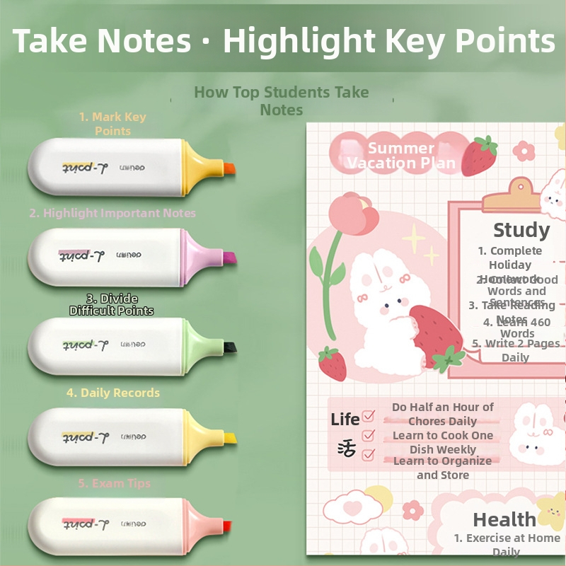 Deli zvýrazňovač pre študentov – sada 12 kusov, šikmý hrot, plastové puzdro, model Dl-ygb-04620, nevymazateľný