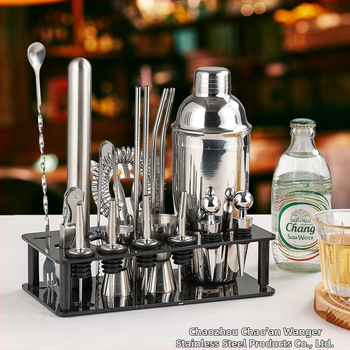 Sklenený set šejkrov s meradlom a receptom, trojstupňový koktejlový šejker, sklo a nehrdzavejúca oceľ