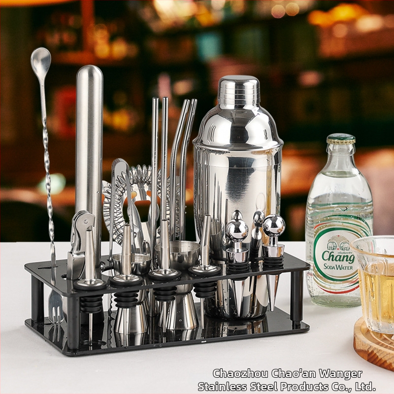 Sklenený set šejkrov s meradlom a receptom, trojstupňový koktejlový šejker, sklo a nehrdzavejúca oceľ