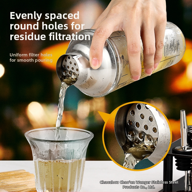 Sklenený set šejkrov s meradlom a receptom, trojstupňový koktejlový šejker, sklo a nehrdzavejúca oceľ