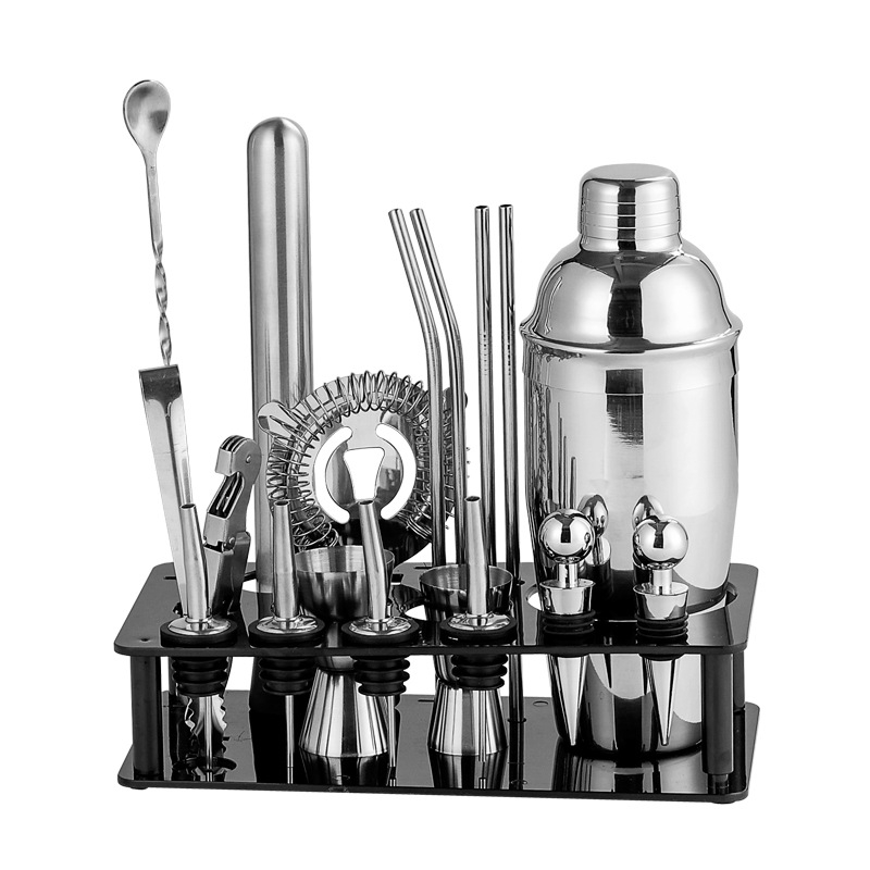 Üveg shaker készlet mérőskálával és recepttel, háromfázisú koktél shaker, üveg és rozsdamentes acél alkatrészek