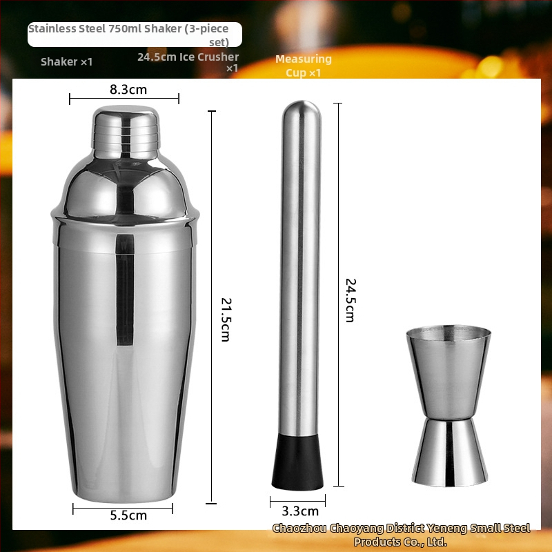 Sklenený set šejkrov s meradlom a receptom, trojstupňový koktejlový šejker, sklo a nehrdzavejúca oceľ