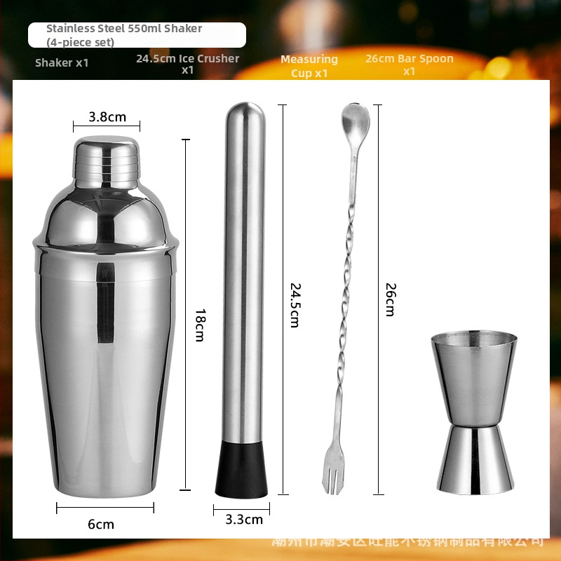 Sklenený set šejkrov s meradlom a receptom, trojstupňový koktejlový šejker, sklo a nehrdzavejúca oceľ