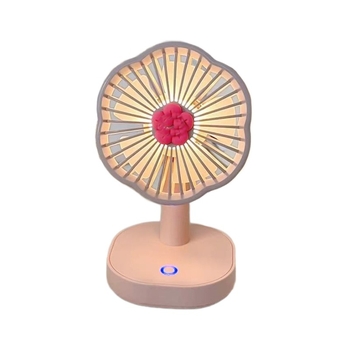 Mini USB stolni ventilator s noćnim svjetlom, 5 lopatica, 3 brzine, podesivi kut, ugrađena baterija