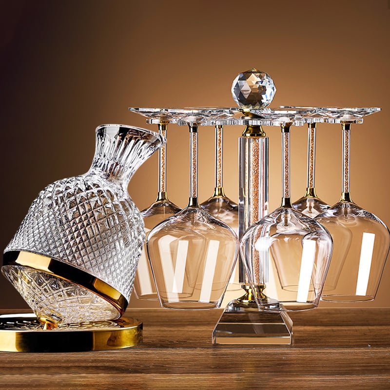 Σετ περιστρεφόμενου ντεκαντέρ για κρασί από κρύσταλλο, διαμαντικός σχεδιασμός, Νορδικό στυλ, 6–10 τεμάχια, χωρητικότητα 1–100 ml