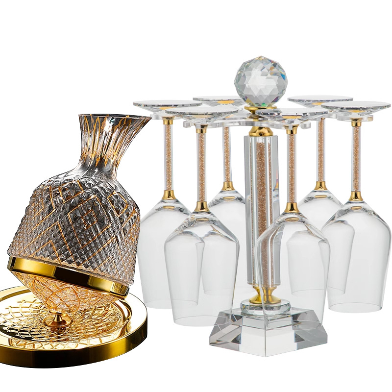 Σετ περιστρεφόμενου ντεκαντέρ για κρασί από κρύσταλλο, διαμαντικός σχεδιασμός, Νορδικό στυλ, 6–10 τεμάχια, χωρητικότητα 1–100 ml