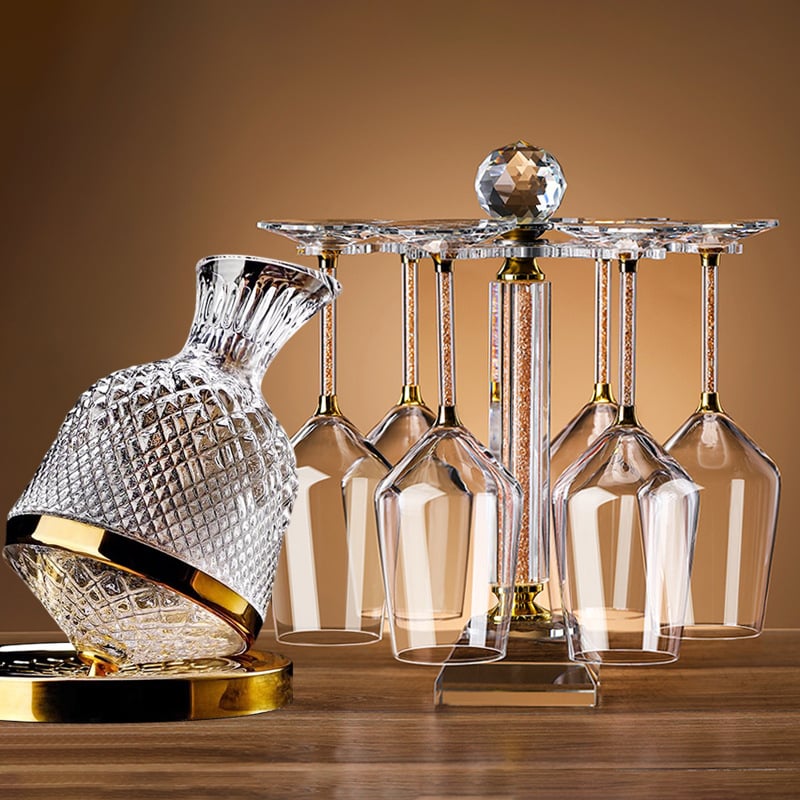 Σετ περιστρεφόμενου ντεκαντέρ για κρασί από κρύσταλλο, διαμαντικός σχεδιασμός, Νορδικό στυλ, 6–10 τεμάχια, χωρητικότητα 1–100 ml