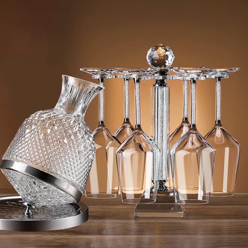 Σετ περιστρεφόμενου ντεκαντέρ για κρασί από κρύσταλλο, διαμαντικός σχεδιασμός, Νορδικό στυλ, 6–10 τεμάχια, χωρητικότητα 1–100 ml