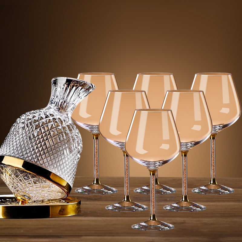 Σετ περιστρεφόμενου ντεκαντέρ για κρασί από κρύσταλλο, διαμαντικός σχεδιασμός, Νορδικό στυλ, 6–10 τεμάχια, χωρητικότητα 1–100 ml