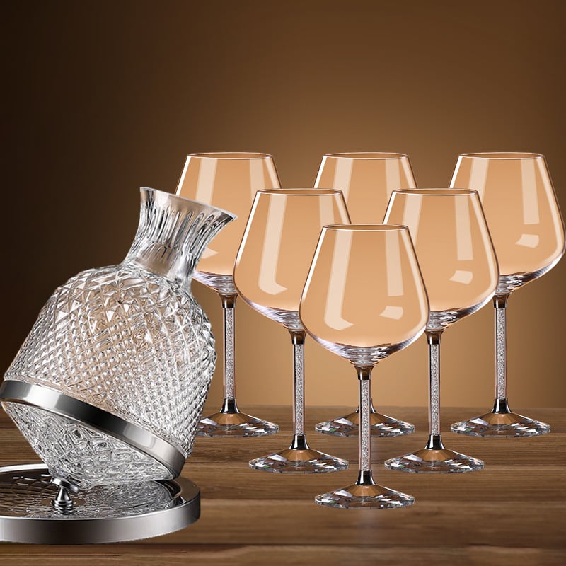 Σετ περιστρεφόμενου ντεκαντέρ για κρασί από κρύσταλλο, διαμαντικός σχεδιασμός, Νορδικό στυλ, 6–10 τεμάχια, χωρητικότητα 1–100 ml