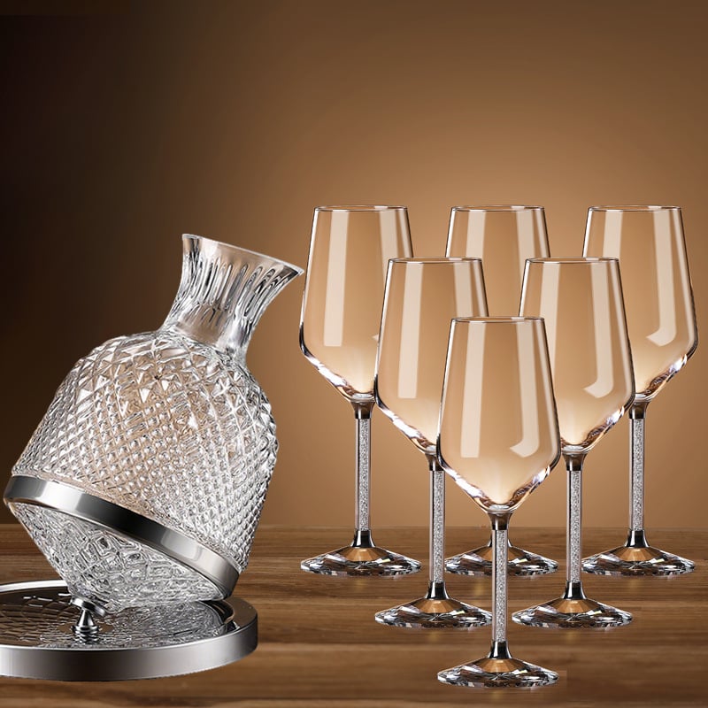 Σετ περιστρεφόμενου ντεκαντέρ για κρασί από κρύσταλλο, διαμαντικός σχεδιασμός, Νορδικό στυλ, 6–10 τεμάχια, χωρητικότητα 1–100 ml