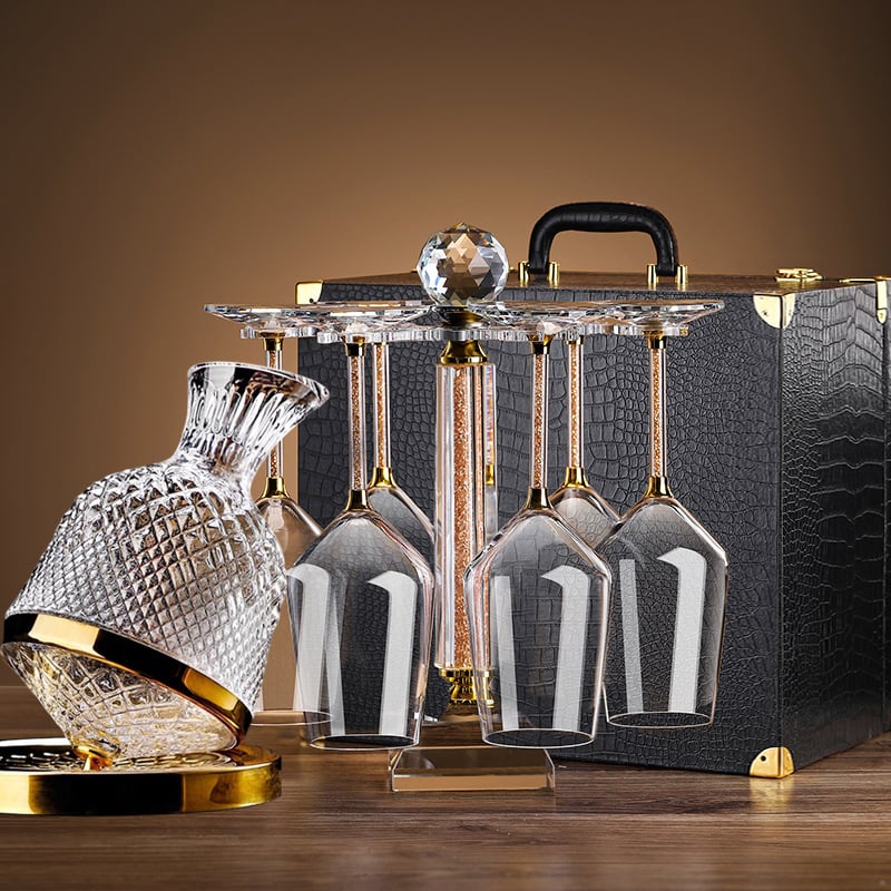 Σετ περιστρεφόμενου ντεκαντέρ για κρασί από κρύσταλλο, διαμαντικός σχεδιασμός, Νορδικό στυλ, 6–10 τεμάχια, χωρητικότητα 1–100 ml