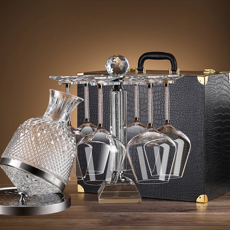 Σετ περιστρεφόμενου ντεκαντέρ για κρασί από κρύσταλλο, διαμαντικός σχεδιασμός, Νορδικό στυλ, 6–10 τεμάχια, χωρητικότητα 1–100 ml